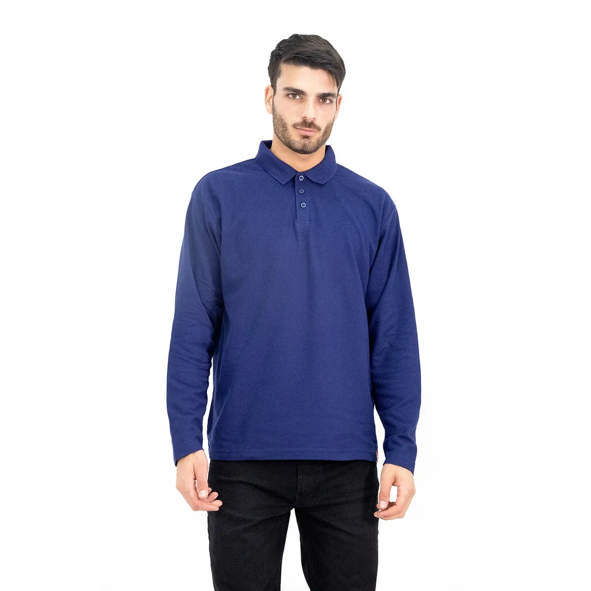 Polera Pique Quebec Manga Larga Hombre Azul