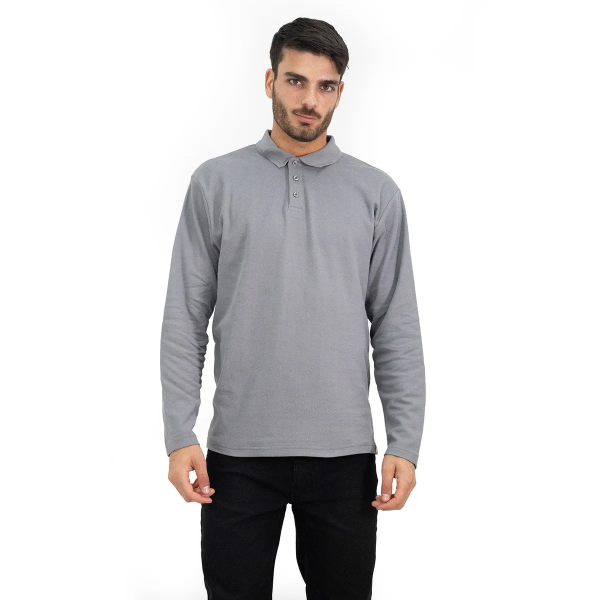 Polera Quebec Pique Manga Larga Gris