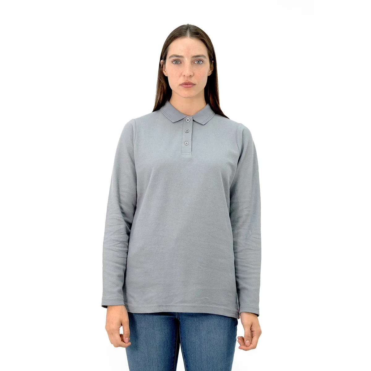 Polera Quebec Pique Manga Larga Gris Mujer