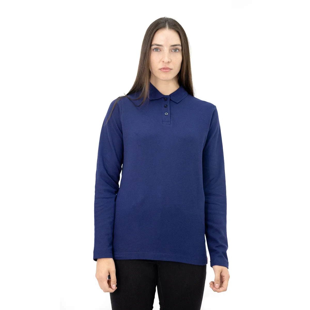 Polera Pique Mujer Quebec Manga Larga Azul